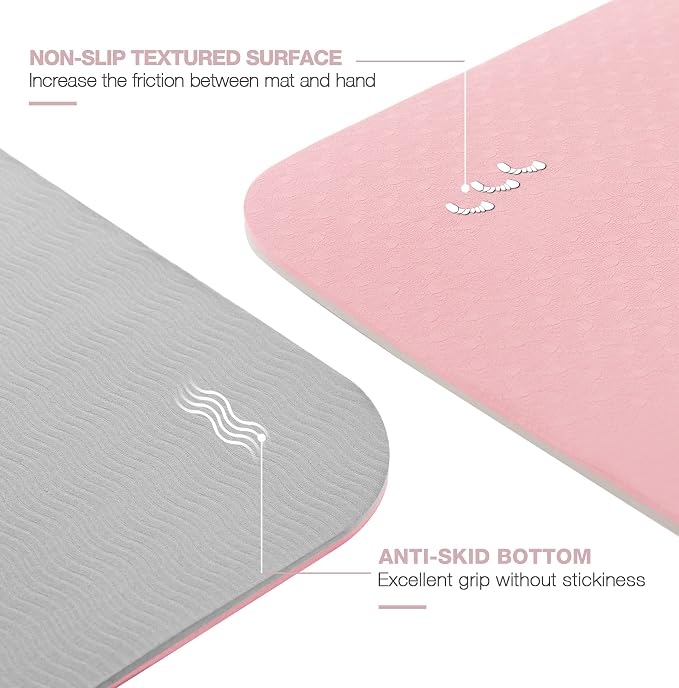 Yoga Mat Non Slip, Pilates Fitness Mats, Eco Friendly, Anti-Tear 1/4" Thick Yoga Mats for Women, Exercise Mats for Home Workout with Carrying Sling and Storage Bag