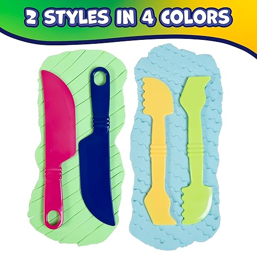 Ready 2 Learn Dough Cutting Tools | 4 Piece Playdough Accessories | 2 Knives and 2 Spatulas | Clay and Dough Tools for Toddlers | Chunky Plastic Cutters