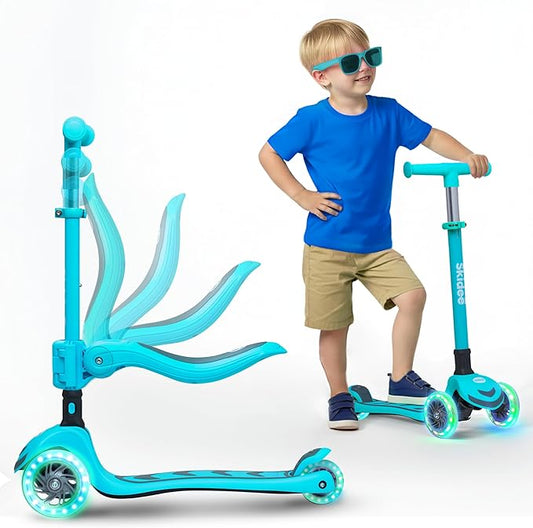 SKIDEE Kick Scooter for Kids Foldable 3 Wheel Scooter with Lean-to-Steer, Adjustable Height, Removable Seat & LED Light Wheels | Toddler Scooter Up to 12 Year Old Boys/Girls