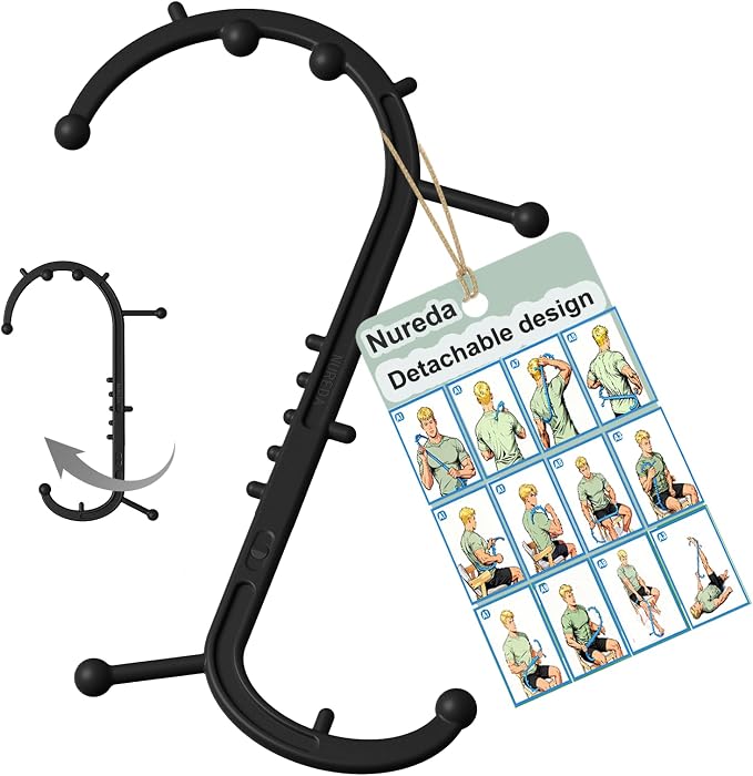 Detachable Trigger Point Massage Cane, Button-Release Design Massage Hook for Back, Neck & Shoulder Pain Relief, Pressure Point Massage Tool for Muscle Recovery (Medium, Black)