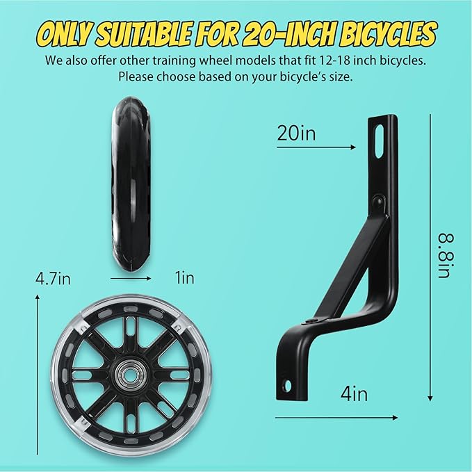 PRUNUS Flash BIKE Training Wheels for 12 14 16 18 20 Inch.Training Wheels for Kids Bike is Heavy Duty.Bicycle Training Wheel is Suitable Single Speed Bike