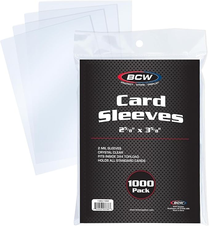 BCW Penny Sleeves - 1000 Crystal Clear Acid-Free Sleeves - 2-5/8" x 3-5/8" | for Trading Cards - Baseball, Basketball, Football, Hockey, Pokemon, MTG