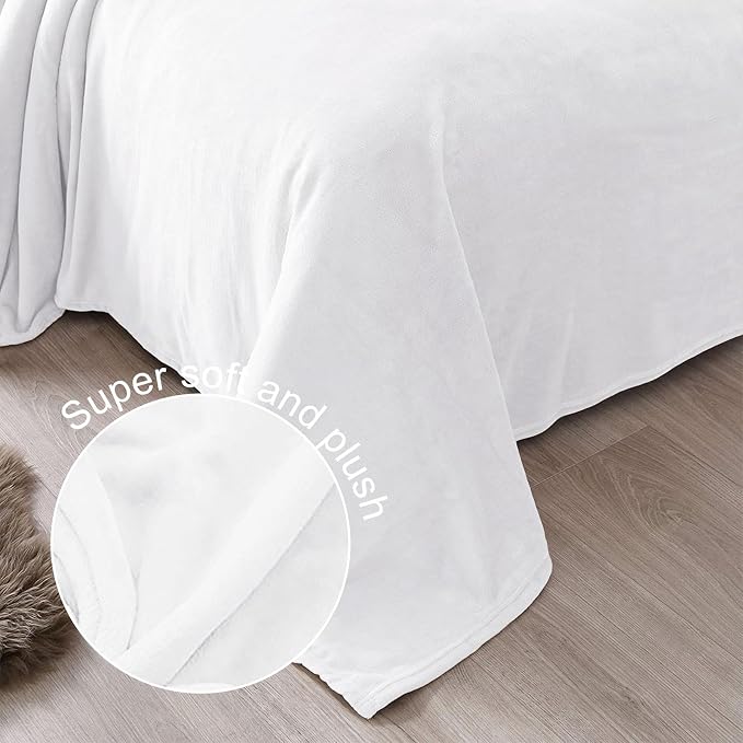 Exclusivo Mezcla Soft Fleece Blanket Queen Size for Bed, Pure White | 90x90 Inches, Double-Sided Brushed Flannel, Lightweight Plush Cozy Blanket for Home Decor, All Season, Machine Washable
