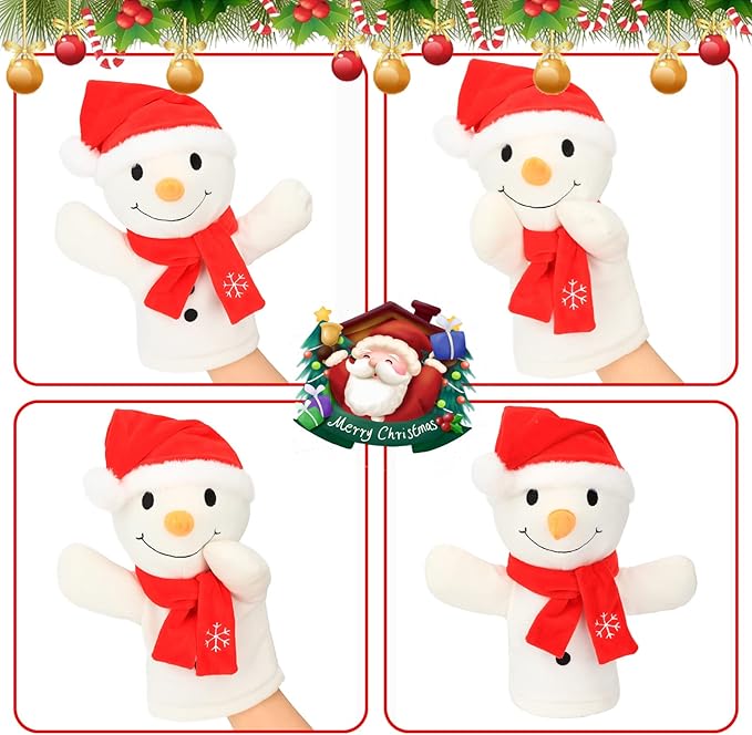 Cuteoy Plush Snowman Hand Puppet Stuffed Animal Toy Open Movable Mouth Creative Role Play Storytelling Plushies Gifts for Kids Toddlers Birthday Christmas