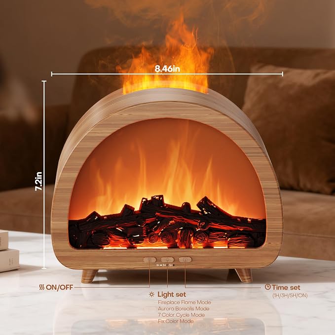 Diffuserlove Fireplace Essential Oil Diffuser Flame Aromatherapy Scent Diffuser Oil Machine Cool Mist Humidifier Colorful Fake Fire Difusor Air Diffusers for Home Room Desk Bedroom