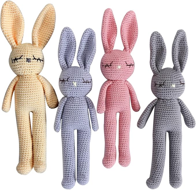 Moni's Choice Stuffed Plush Baby Crochet Bunny Rabbit Easter Gifts Handmade Stuffed Animal Hand-Knit Doll Granddaughter Grandson Lovey Sleep Toy Newborn (Pink)