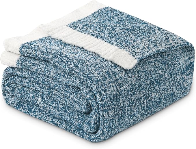 MH MYLUNE HOME Ultra Soft Ribbed Throw Blanket Plush, Blue, 50"x60" | Reversible Fleece Throw Blanket, Comfy Fluffy Fuzzy Plush Blanket Throws for Couch Sofa Bed, Cozy Blankets for Women Gift