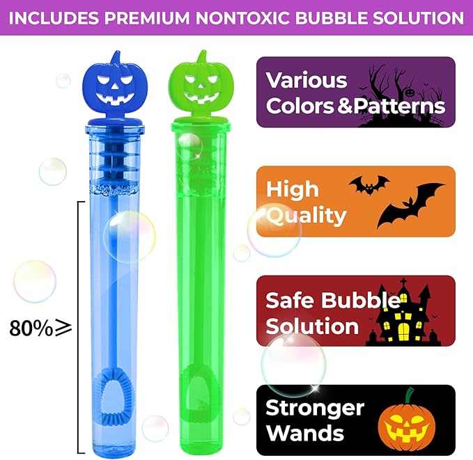 300PCS Halloween Party Favor, Halloween Bubble Wands for Kids, Halloween Trick or Treat Toys, Goodies Bag Fillers, Pinata Fillers, Mini Bubble Wands for Party Supplies