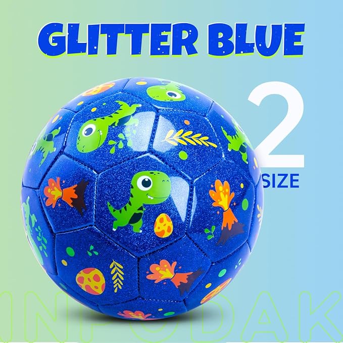 INPODAK Soccer Ball Size 2 for Toddler, Cartoon Dinosaur Blue Soccer Ball for Kids 2 3 4 5 with Pump, Mesh Bag and Gift Box for Birthdays, Parties and Operation Christmas Child Shoebox