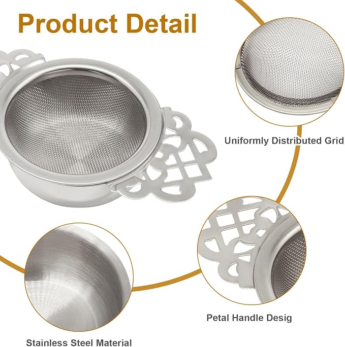 2 Pcs Tea Strainer Bowl, Stainless Steel Loose Leaf Tea Filter for Easy Brewing and Cleaning, Design Fits Most Standard Cups (Gold, Silver)