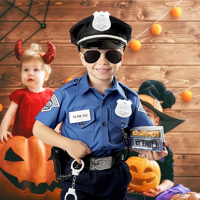 3 otters 9PCS Police Pretend Play Toy Set, Police Accessories for Kids Include Badge, Handcuffs, Walkie, and More for Dress Up Party, Role-playing, Christmas Gift for Kids 3-8
