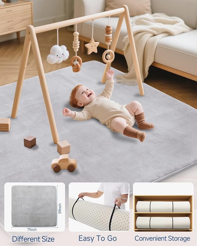 Thick Baby Play Mat for Floor,59 x 71 Playpen Mat,Large Tummy Time Foam Mats,Soft Support & Plush Feel Nursery Kids Rug,Easy Care with Non-Slip Cushioned for Infant,Kids and Toddler Crawling,Grey