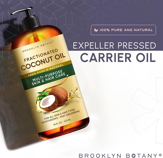 Brooklyn Botany Fractionated Coconut Oil | 16 Fl Oz | Hair | Face | Body | 100% Pure and Natural | Carrier Oil | Aromatherapy | Massage | Ayurvedic Hair Care | Hexane-Free
