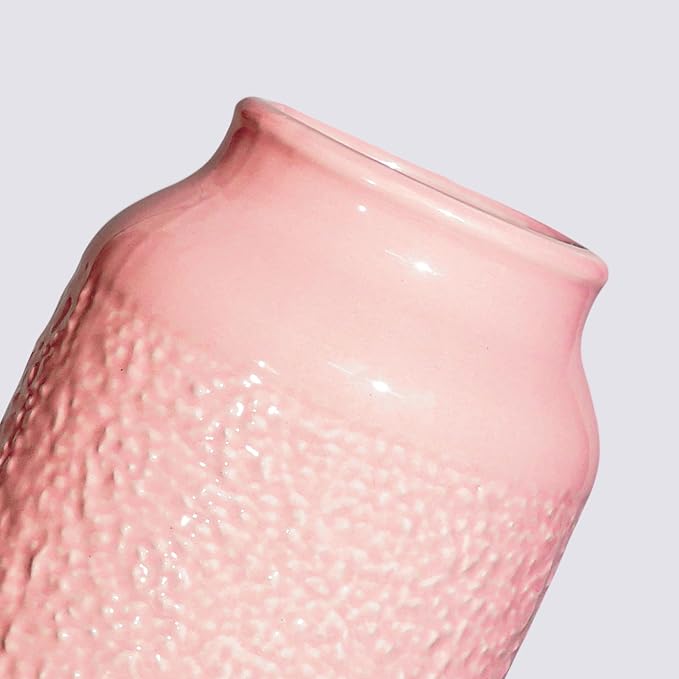 Pink Ceramic Vase, 9 Inch Cute Flower Vase for Pampas Grass, Modern Decorative Vases for Living Room, Minimalist Decor, Kitchen, Bedroom, Office, Bathroom, Wedding Decor