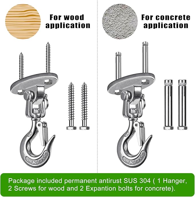 BeneLabel Ceiling Swing Hanger with 360°Swivel Hook 1000 LB Capacity Swing Hardware Stainless Steel Ceiling Swing Mount for Hanging Chair, Aerial Silks, Hammock, Porch Swings, Heavy Bag