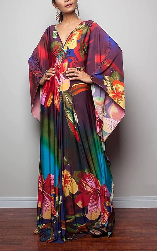 Venasha Womens Caftan Floral Print Kaftan Dress Short Sleeve Swimsuit Cover up Loungewear for Summer