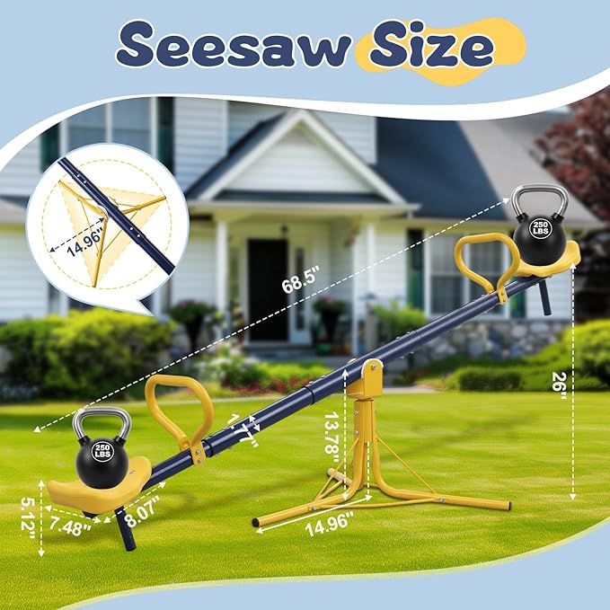 Seesaw for Kids Outdoor for Ages 2-10,68.5 inch Teeter Totter Sit and Spin Outdoor Toys Swiveling 360 Degrees Rotating for Children Age 2 3 4 5 6 7 8 9 10 Courtyard Park Playground Balcony