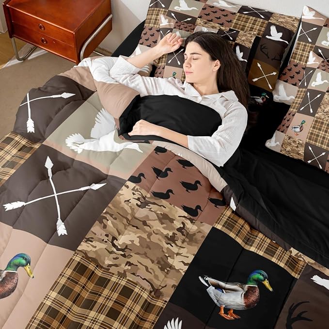 Feelyou Brown Hunting Camo Comforter Set with Sheets 7 Piece King Size Camouflage Duck Bedding Set for Kids Boys Girls Wild Animal Hunter Bed in a Bag Room Decor Soft Lightweight Microfiber