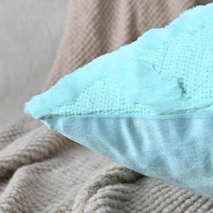 Set of 2 Soft Moroccan Throw Pillow Covers 24x24 Inch Plush Boho Decorative Pillow Cover Accent Cushion Case for Couch Sofa Bed, Light Aqua