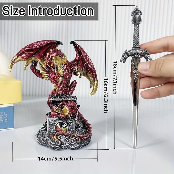 Dragon Statue | Gothic Dragon Ornament, Collectible Ender Figurine | Fantasy Resin Sculpture, Gifts for Home & Office Decor Display (Red)