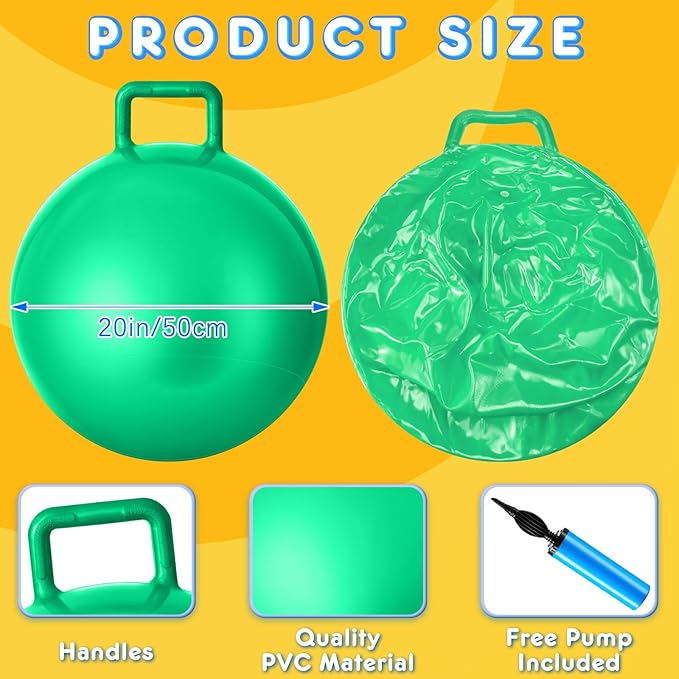 Lewtemi 2 Pcs 20 Inch Big Bouncing Ball with Handle Jumping Hopper Bouncy Ball for Adults Exercise and Air Pump for Outdoor Sports Game(Blue, Green)