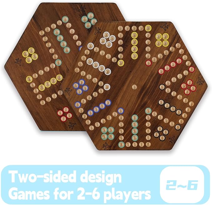 20 in Wooden Fast Track Board Game Original Wahoo Board Game for 6 and 4 Players with Marbles and Dices Burnt Color Board Marble Game(Large)
