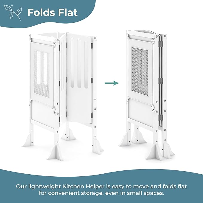 Guidecraft Kitchen Helper® Toddler Tower Step Stool - Contemporary - White: Folding Adjustable Height Montessori Wooden Learning Furniture with Keepers