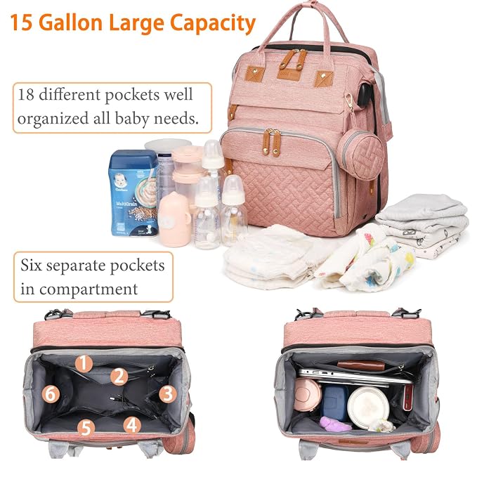 Astro alan Baby Diaper Bags with Changing Station, Waterproof Diaper Bag Backpack for Moms Dads with USB Charging Port, Baby Shower Gifts, Large Capacity diaper backpack, Pink