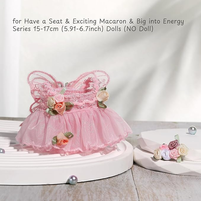 Doll Clothes for Labubu 17cm Have a Seat & Exciting Macaron & Big into Energy Series Dolls, Adorable Chic Dress Set for 17cm Dolls Accessories (Pink Flower Skirt + Hairband)