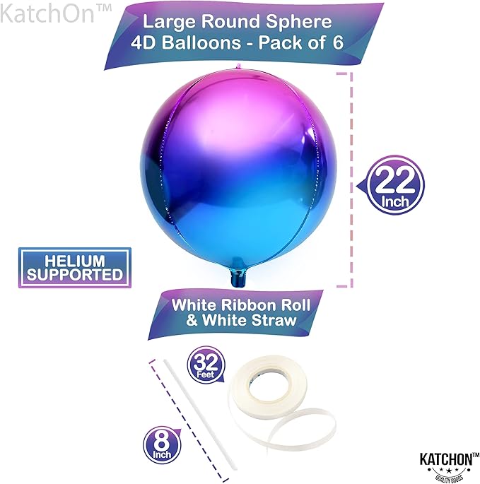 KatchOn, Purple Galaxy Balloons - 22 Inch, Pack of 6 | Round 4D Metallic Balloon for Galaxy Birthday Party Decorations, Ramadan Decorations | Ramadan Balloons for Mermaid Party Decorations, Eid Decor