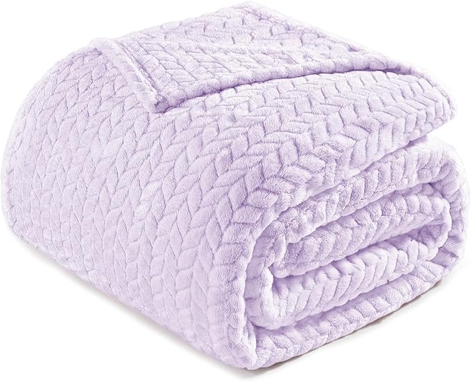 Exclusivo Mezcla Soft Fleece Bed Blanket King Size, 90”x104”, Lilac Purple | Cozy Fluffy Lightweight Blankets for Summer, Decorative Plush Flannel Throws for Living room, Bedroom with Leaves Pattern