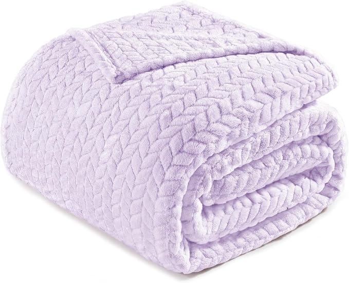 Exclusivo Mezcla Soft Fleece Bed Blanket Twin Size, 60”x80”, Lilac Purple | Cozy Fluffy Lightweight Blankets for Summer, Decorative Plush Flannel Throws for Living room, Bedroom with Leaves Pattern