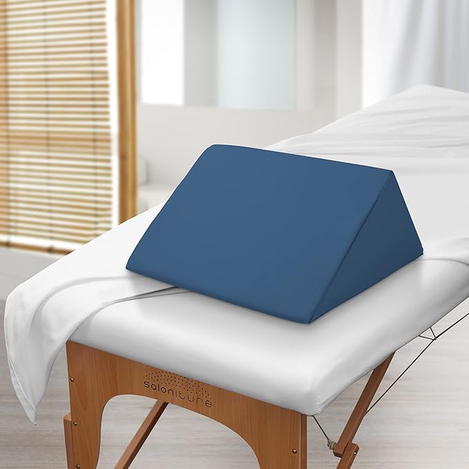 Saloniture Triangle Wedge Massage Table Bolster Under-Knee Pillow, Extra Large - 19 x 12 x 20 x 15.5 Inch - Blue