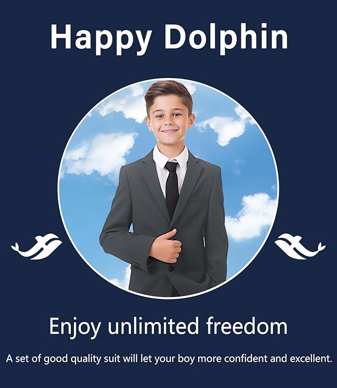 Happy Dolphin Boys Suit Set Modern Fit Kids Suits Adjustable Waist Boys Wedding Outfit for Boy Communion Suits for Boys