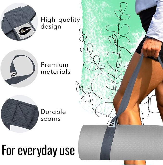 TECEUM Yoga Mat Strap – Extra Soft & Thick Cotton Carrier for All Mats | Adjustable Skin-friendly & Non-Slip Mat Holder Sling in 30+ Colors [Mat Not Included]