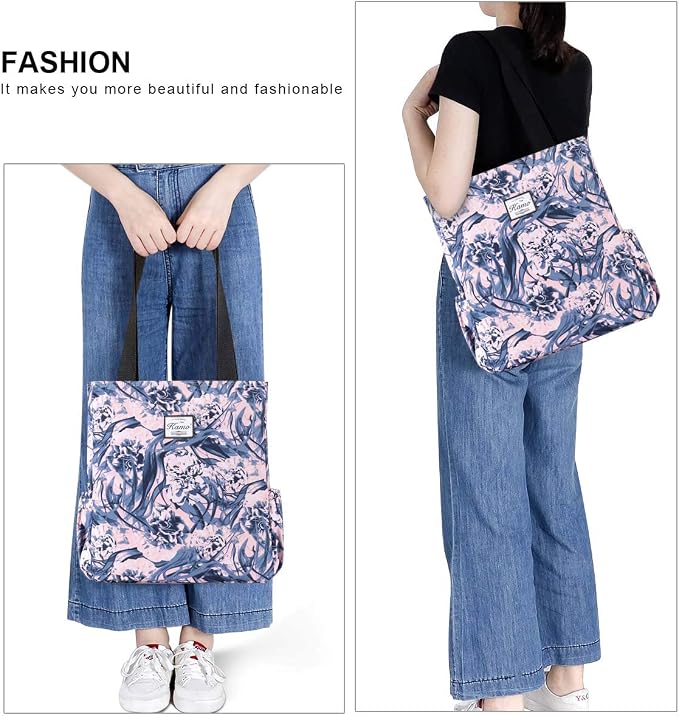 KAMO Floral Tote Bag - Waterproof Lightweight Handbags Travel Shoulder Bag for Hiking Yoga Gym Swimming Travel Beach