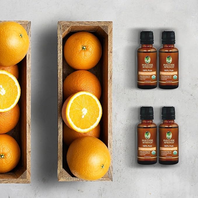 Paradise Springs Organic Sweet Orange Essential Oil, 100% Pure and Natural Organic Sweet Orange Essential Oil for Diffusers for Home Aromatherapy, Massage, Humidifiers, 1fl oz (30ml)