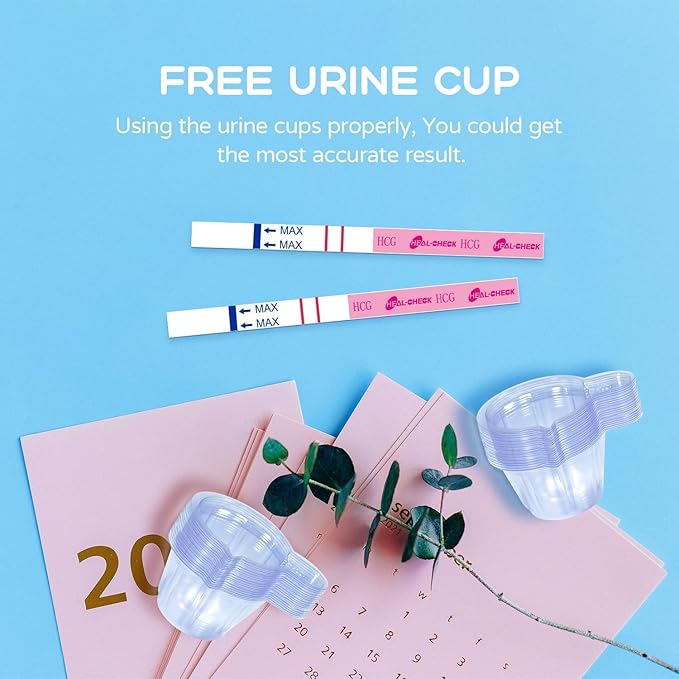 100 Count Pregnancy Tests with Cups, Bulk Pregnancy Test Strips for Detection at Home, Over 99% Accuracy, Individually Wrapped Fertility Tests, Extra-Wide 5mm HCG Tests, Pruebas De Embarazo