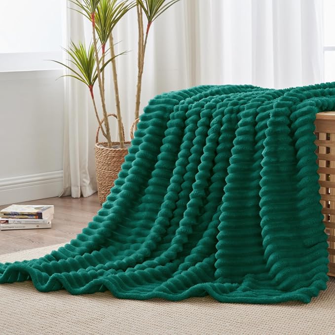 BEDELITE Ribbed Twin Blanket for Couch & Bed, Emerald Green, 60"x80" | Ultra-Soft Plush Fleece, Cozy, Warm Yet Lightweight, Ribbed Texture, Home Decor, Machine Washable, Giftable, All-Season Use