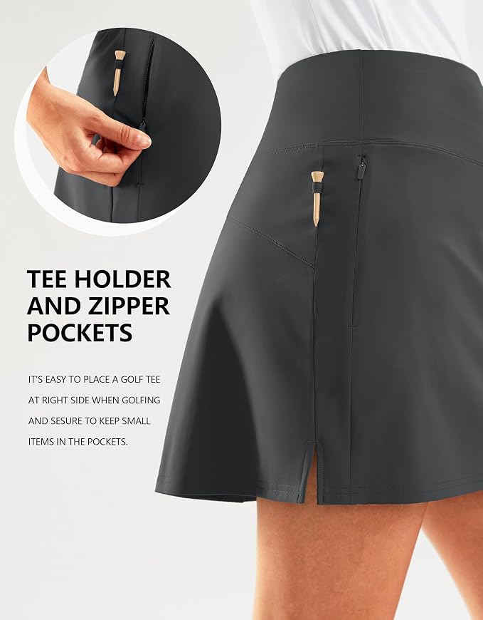 16" Golf Skirt with 2 Zipper Pockets | Tee Holder, Mesh Shorts, High Waisted, Casual, Pickleball, Athletic, Tennis, Skorts for Women