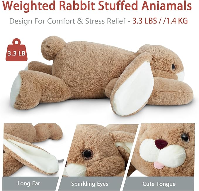 Niuniu Daddy 20" | 3.3 Pound Bunny Weighted Stuffed Animals for Kids Adults, Soft Rabbit Plush Animal Calming Toys for Sleeping, Cute Body Pillow for Presents Birthday Christmas Holiday Easter Gifts