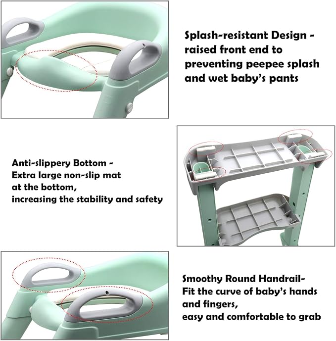 HongK- Classic Potty Training Toilet Ladder Seat With Upgraded Cushion Step Stool Ladder Toilet Chair/Toilet Trainer for Baby Toddler Kids Children In Green [P/N: ET-BABY002-GREEN-C]