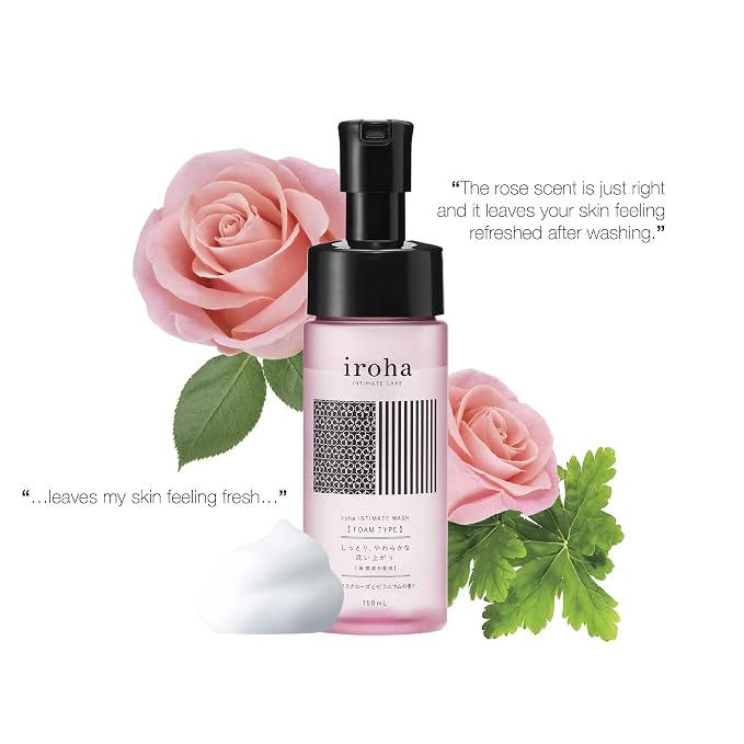 iroha INTIMATE CARE Foaming Type Feminine Wash - Damask Rose & Geranium Scent, Luxury Anti-Aging Skincare with Ceramides, Rose Oil & Antioxidant Berry Extracts, 150ml