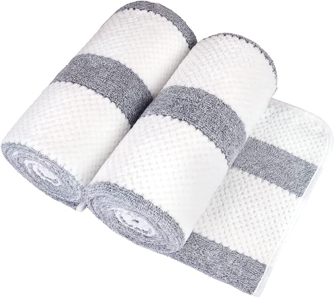 JML Large Bath Towels Set of 2, Waffle Stripe Grey, 30" x 60" | Microfiber, Oversized, Lightweight,Super Absorbent, Fast Drying, Haning Loop,For Sauna, Shower, Pool, Sport, Fitness, Yoga