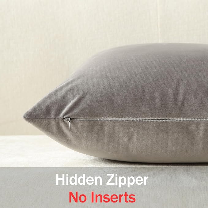 Throw Pillow Covers 20x20 Light-Grey: Pack of 2 Cozy Soft Velvet Square Modern Luxury Decorative Throw Pillow Cases for Sofa Couch Living Room Bed Home Decor