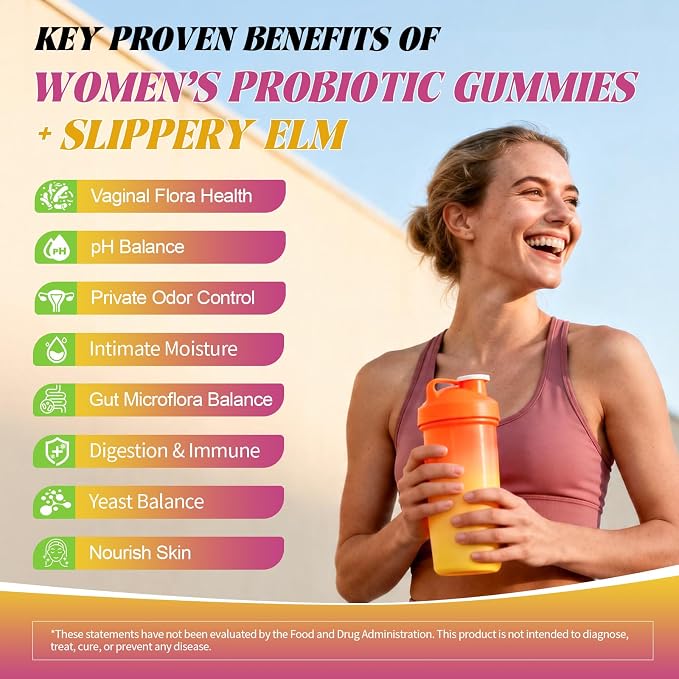 Totaria 9-in-1 Sugar Free Feminine Probiotics Gummies - Vaginal Flora & pH Balance, 50 Billion CFU with Prebiotic, Slippery Elm, Cranberry, for Vaginal, Urinary Tract & Gut, Hawaiian Pineapple, 60 Ct