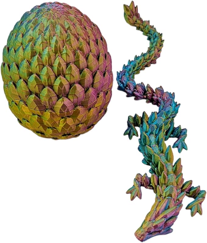 Surprise Dragon Egg Articulating Gemstone Dragon Fidget Figurine - 3D Printed Dragons Flexible ADHD, Autism, Relief Anxiety - Articulated Joints (Red Yellow Green)
