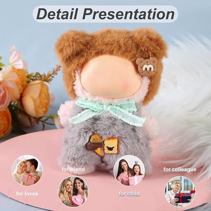 17cm Doll Clothes Set (No Doll) – Outfit with Hat & Overalls, Handmade Accessories for Mini Dolls, OB11-Compatible Dress-Up Gift (Bear)