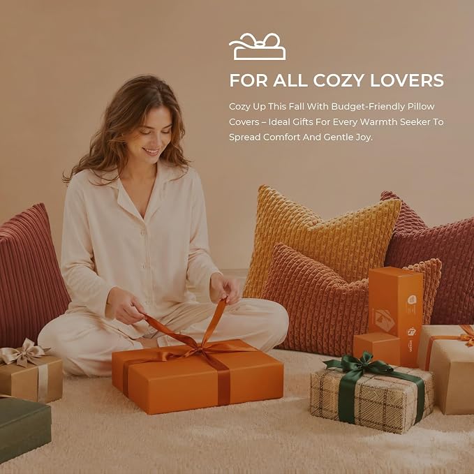 Kevin Textile Soft Corduroy 12"x24" Lumbar Pillow Cover 1 Pack, Burnt Brick | Fall Boho Stripe Plush Corduroy Decorative Oblong Cushion Cover Modern Farmhouse Home Decor for Sofa Couch Bed Chair