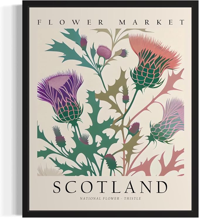 Scotland Flower Market Art Print Poster, Wall Art Floral Painting Botanical Decor for Bedroom, Kitchen, Bathroom Livingroom Decoration 82B (Scotland, 20"L x 16"W, Black Frame)